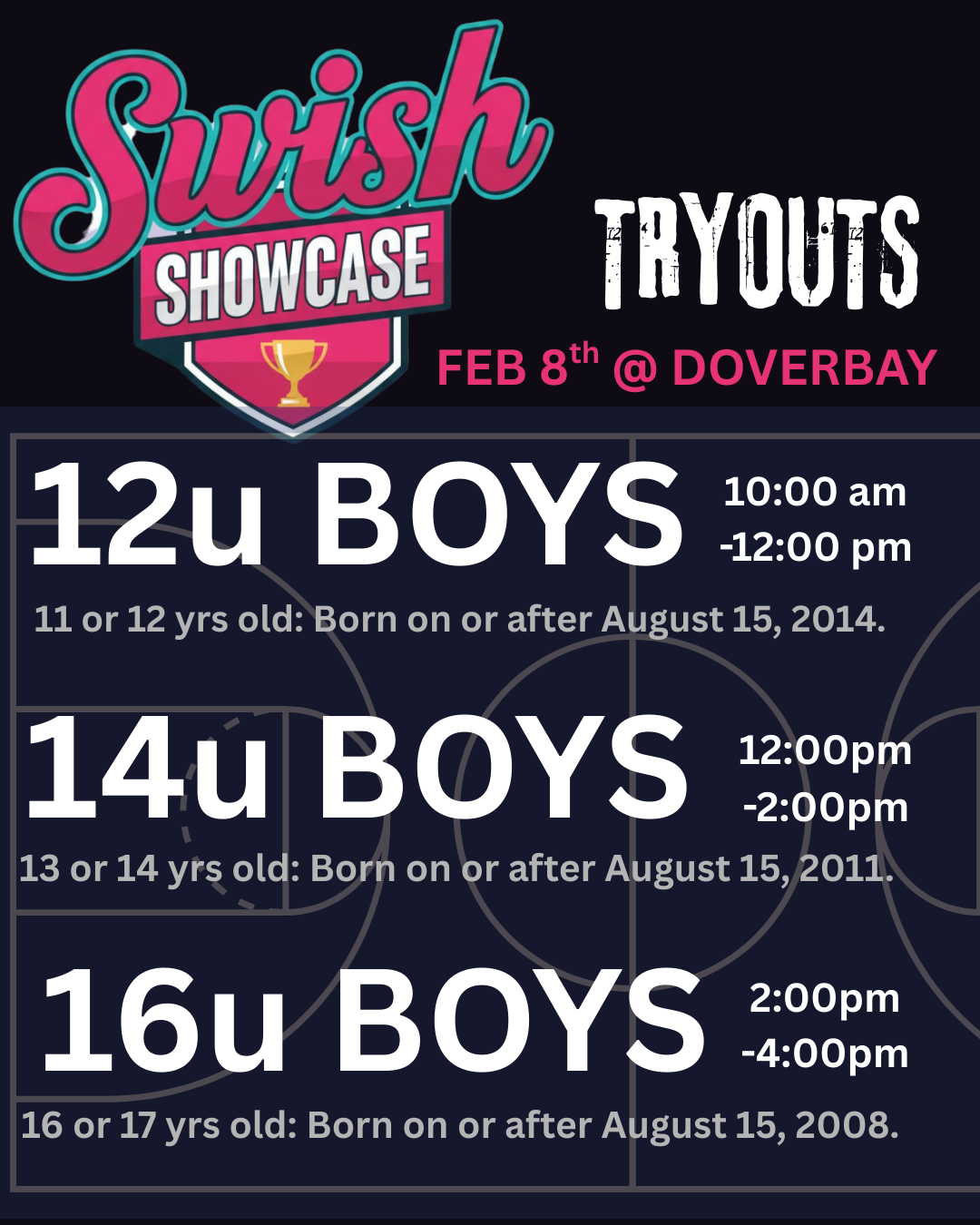 • 12U Showcase – Made Hoop Circuit + BC Events • 14U Showcase – Made Hoops Circuit + BC Events • 16U Showcase – UA Rise + BC Elite Events